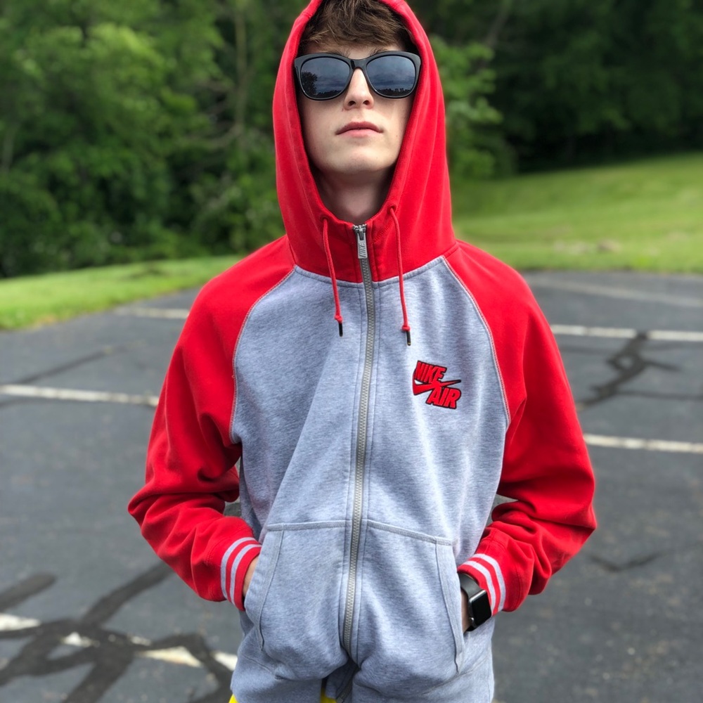 Nike Air Sweatshirt Jacket Red Grey